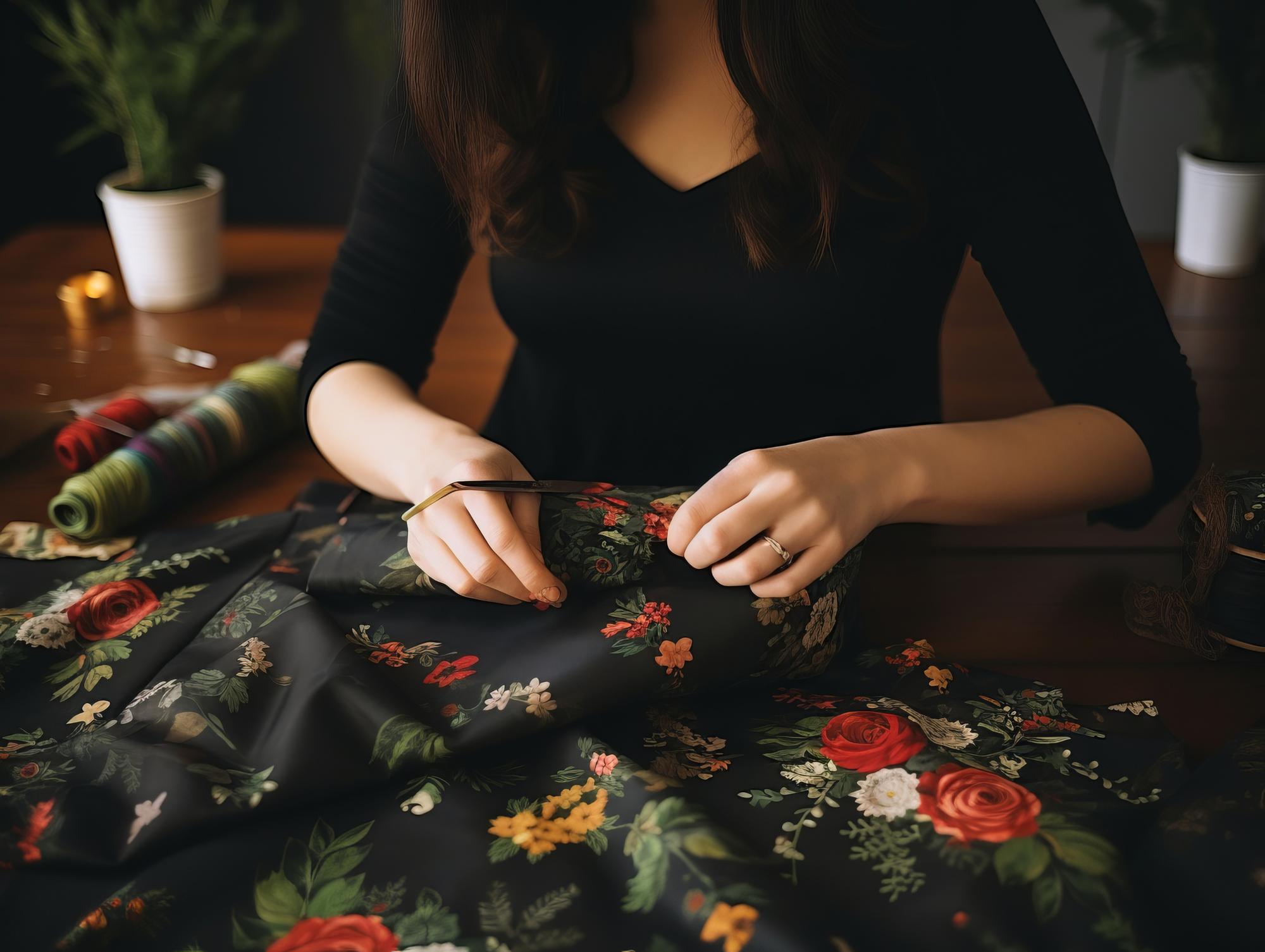 Hand embroidery on dark linen