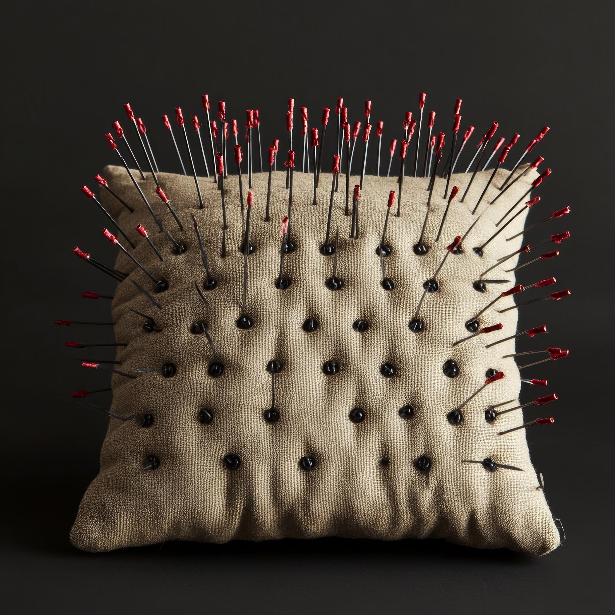 Finished embroidered cushion in neutral tones