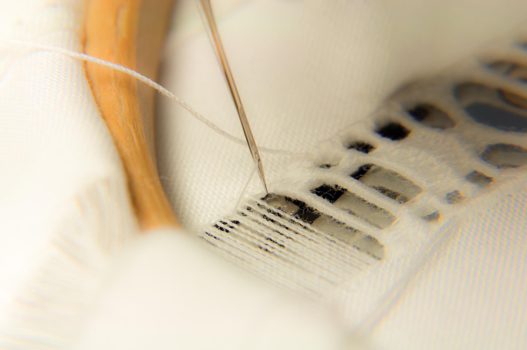 Close-up luxury embroidery on linen